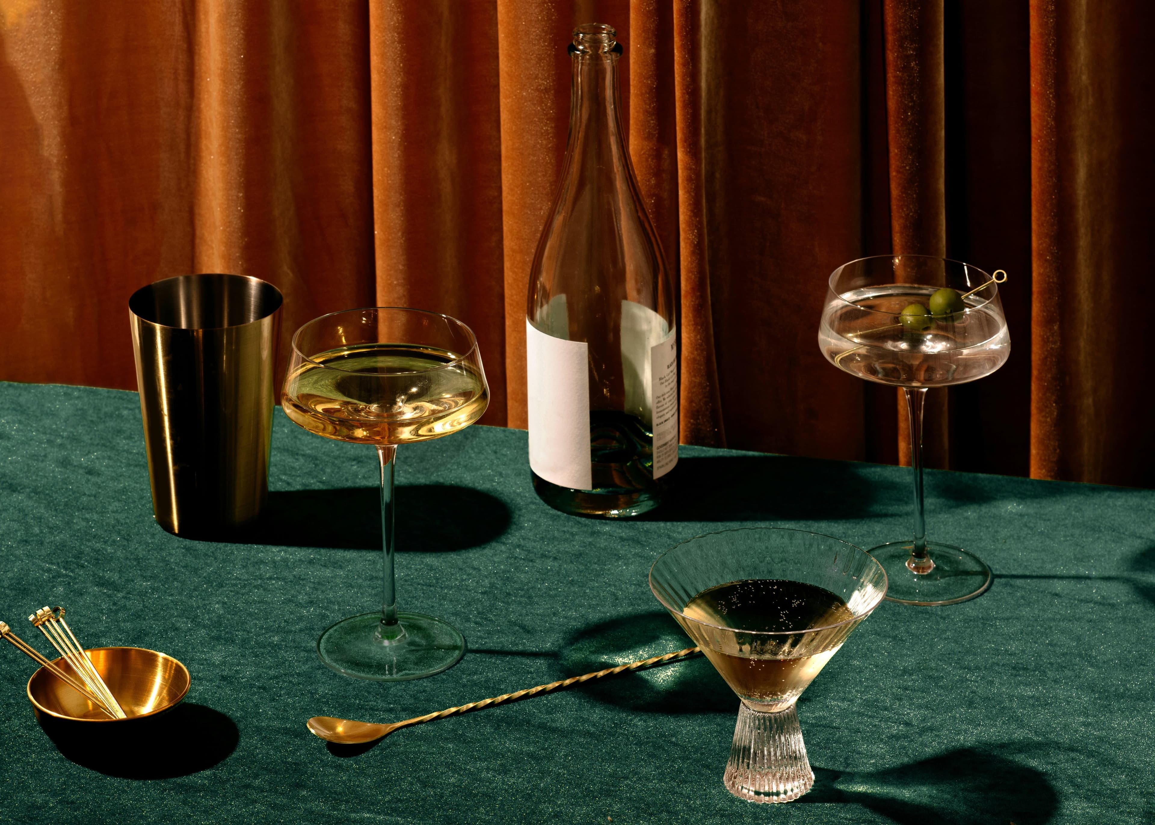 A Vesper cocktail and wine service